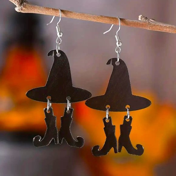 Witch Earrings Dangle Halloween Hat Boots Wicked Party Costume Fun Black Trendy - Picture 3 of 4